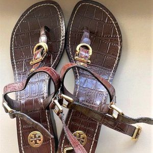 Tory Burch Brown Leather Sandals with Gold Details